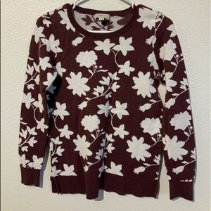 LOFT. Maroon and cream floral print sweater